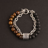 Stainless Steel Men's Tiger Eye BR154 Gunmetal Stone Link Chain Bracelet
